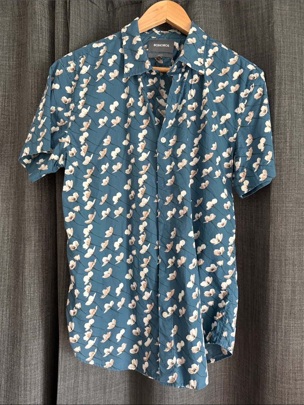 Bonobos Teal riviera Short-Sleeve Button-Down with White Floral Print